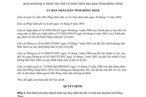 Quyết định số 35/2012/QĐ-UBND ngày 17/10/2012 thu phí vệ sinh tỉnh Đồng Tháp