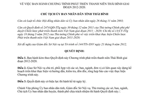 Quyết định 2489/QĐ-UBND năm 2012 Chương trình phát triển thanh niên Thái Bình 2012-2020