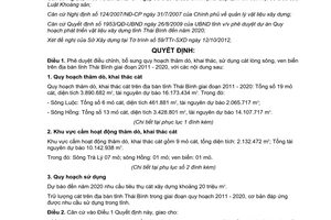 Quyết định 2485/QĐ-UBND năm 2012 điều chỉnh quy hoạch khai thác sử dụng cát