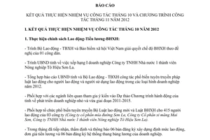 Báo cáo 193/BC-LĐTBXH kết quả thực hiện nhiệm vụ công tác tháng 10