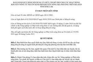 Quyết định 37/2012/QĐ-UBND nội dung và mức chi hỗ trợ cho hoạt động khuyến nông