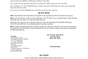 Quyết định 58/2012/QĐ-UBND Quy định dạy, học thêm trên địa bàn tỉnh Long An