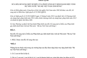 Pháp lệnh quy định danh hiệu vinh dự Nhà nước Bà mẹ Việt Nam anh hùng sửa đổi