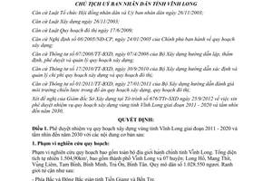 Quyết định số 1711/QĐ-UBND phê duyệt nhiệm vụ quy hoạch xây dựng vùng Vĩnh Long