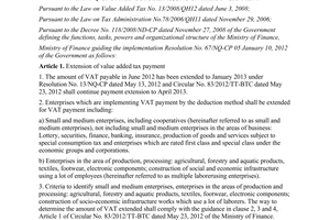 Circular No. 175/2012/TT-BTC guiding the extension of value added tax payment