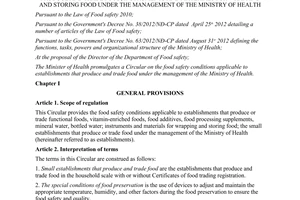 Circular No. 16/2012/TT-BYT on the food safety conditions applicable to establis