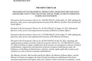 Joint circular No. 24/2012/TTLT/BLDTBXH-BNV-BTC providing on establishment