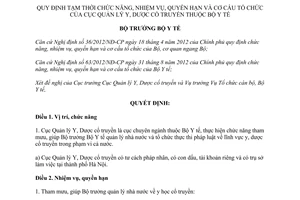 Quyết định 4063/QĐ-BYT quy định tạm thời chức năng nhiệm vụ quyền hạn cơ cấu