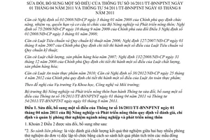 Thông tư 52/2012/TT-BNNPTNT sửa đổi Thông tư 16/2011/TT-BNNPTNT và 54/2011/TT-BN