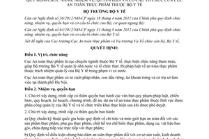 Quyết định 4062/QĐ-BYT năm 2012 cơ cấu tổ chức của Cục An toàn thực phẩm