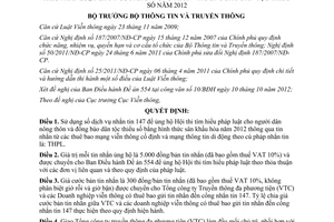 Quyết định 1952/QĐ-BTTTTT năm 2012 số dịch vụ nhắn tin giá cước bản tin nhắn