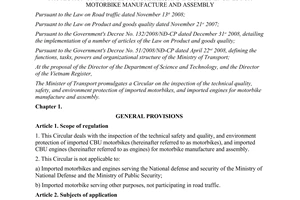 Circular No. 44/2012/TT-BGTVT on the inspection of the technical quality safety