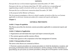 Decree No. 87/2012/ND-CP detailing a number of articles of the Law on customs ap