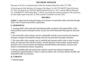 Decision No. 1586/QD-TTg approving the national strategy on assurance of road