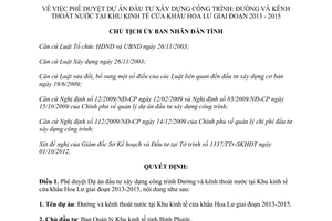 Quyết định 2158a/QĐ-UBND xây dựng Đường kênh thoát nước Khu kinh tế Hoa Lư 2013-2015 Bình Phước