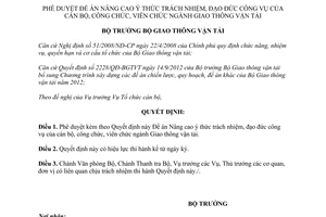 Quyết định 2612/QĐ-BGTVT năm 2012 phê duyệt Đề án Nâng cao ý thức trách nhiệm