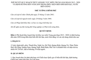 Quyết định 1588/QĐ-TTg năm 2012 phê duyệt Quy hoạch thủy lợi khu vực miền Trung