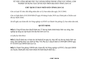 Quyết định 2969/QĐ-UBND năm 2012 thủ tục hành chính nông lâm nghiệp cấp huyện Lào Cai