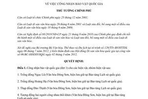 Quyết định 1426/QĐ-TTg năm 2012 công nhận bảo vật quốc gia