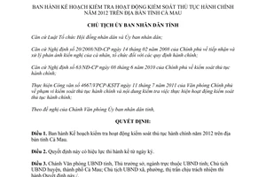 Quyết định 1403/QĐ-UBND năm 2012 Kế hoạch kiểm tra hoạt động kiểm soát thủ tục