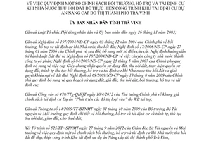 Quyết định 1729/QĐ-UBND 2012 chính sách bồi thường tái định cư dự án Nâng cấp đô thị Trà Vinh