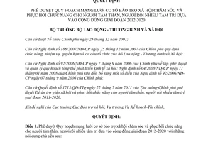 Quyết định 1364/QĐ-LĐTBXH năm 2012 phê duyệt Quy hoạch mạng lưới cơ sở bảo trợ