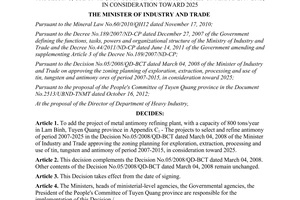 Decision No. 6302/QD-BCT on addition of zoning planning for exploration