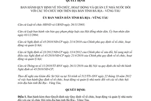 Quyết định 32/2012/QĐ-UBND tổ chức hoạt động quản lý nhà nước đối với tổ chức