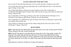 Quyết định 29/2012/QĐ-UBND quản lý thu nộp sử dụng Quỹ Phòng chống lụt bão tỉnh huyện Trà Vinh