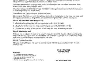 Thông tư 183/2012/TT-BTC mẫu tờ khai phụ lục tờ khai hàng hóa nhập xuất kho