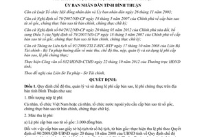 Quyết định 44/2012/QĐ-UBND chế độ thu quản lý sử dụng lệ phí cấp bản sao