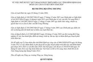Quyết định 6310/QĐ-BCT năm 2012 Quy hoạch phát triển điện lực Bình Định giai đoạn 20112015