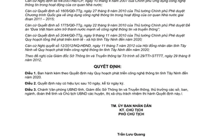 Quyết định 49/2012/QĐ-UBND Quy hoạch phát triển công nghệ thông tin Tây Ninh