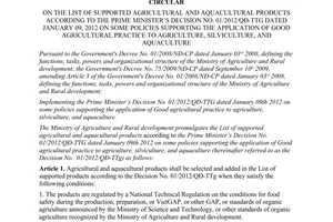 Circular No. 53/2012/TT-BNNPTNT on the list of supported agricultural and aquacu