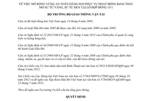 Quyết định 2640/QĐ-BGTVT năm 2012 mở rộng vùng an toàn hàng hải