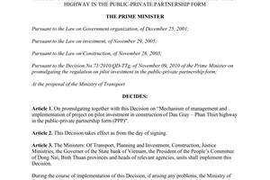 Decision No. 1597/QD-TTg project on pilot investment in construction highway