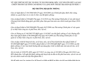 Công văn 4067/QĐ-BQP năm 2012 dự án Rà phá bom mìn vật nổ sau chiến tranh Cao Bằng Lạng Sơn