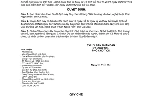 Quyết định 21/2012/QĐ-UBND Quy chế xét tặng Giải thưởng văn học, nghệ thuật