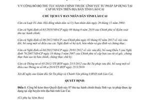Quyết định 3073/QĐ-UBND năm 2012 công bố thủ tục hành chính lĩnh vực tư pháp cấp huyện Lào Cai