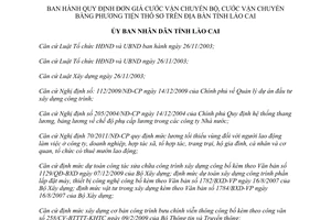 Quyết định 3075/QĐ-UBND 2012 đơn giá cước vận chuyển bộ cước vận chuyển bằng phương tiện thô sơ Lào Cai