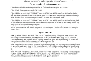 Quyết định 61/2012/QĐ-UBND sửa đổi quy định quản lý tài nguyên nước Đồng Nai