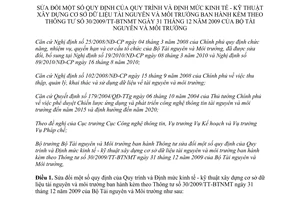 Thông tư 12/2012/TT-BTNMT sửa đổi Quy trình Định mức kinh tế kỹ thuật xây dựng