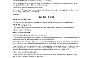 Thông tư 16/2012/TT-BTTTT phương pháp xác định chế độ báo cáo giá thành dịch