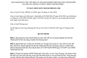 Quyết định 31/2012/QĐ-UBND Quy chế Hỗ trợ doanh nghiệp xây dựng phát triển