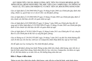 Thông tư 105/2012/TT-BQP quy định tiêu chuẩn định lượng mức tiền ăn cơ bản bộ