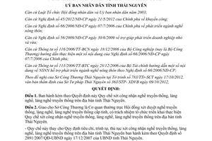 Quyết định 38/2012/QĐ-UBND công nhận nghề làng nghề truyền thống Thái Nguyên