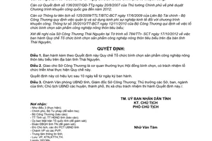 Quyết định 37/2012/QĐ-UBND bình chọn sản phẩm công nghiệp nông thôn tiêu biểu Thái Nguyên