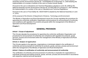 Circular No. 55/2012/TT-BNNPTNT appointing conformity certification organization