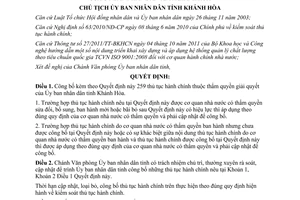 Quyết định 2731/QĐ-UBND năm 2012 công bố thủ tục hành chính UBND Khánh Hòa