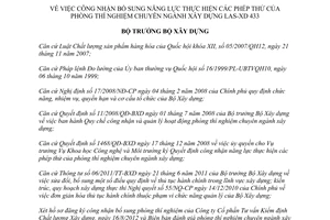 Quyết định 392/QĐ-BXD 2012 bổ sung năng lực phép thử phòng thí nghiệm xây dựng LAS-XD 433